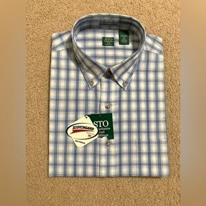 Men’s Susquehanna Trail Outfitters Blue Plaid SHORT Sleeve Button Down Shirt